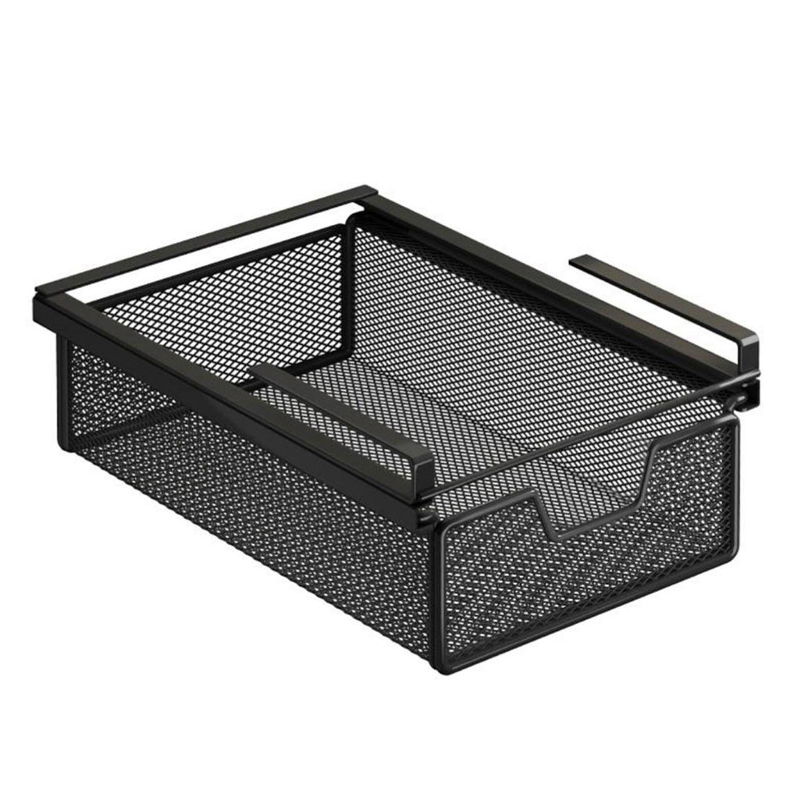 Drawer Storage Basket Under Shelf Organizer Steel Wire Mesh Pull Out Design for Desk Kitchen Counter Wardrobe