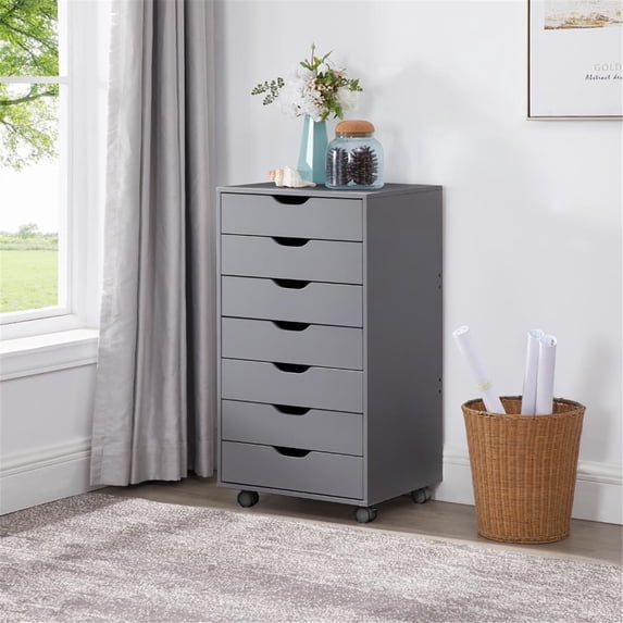Naomi Home 7-Drawer Storage Cabinet with Wheels, Tall Drawer Organizer for Home Office or Bedroom, Gray