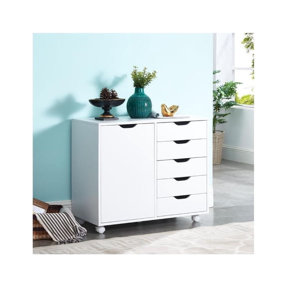 Naomi Home Drawer Storage Cabinet, White, 5 Drawer with Shelf, 1 Unit
