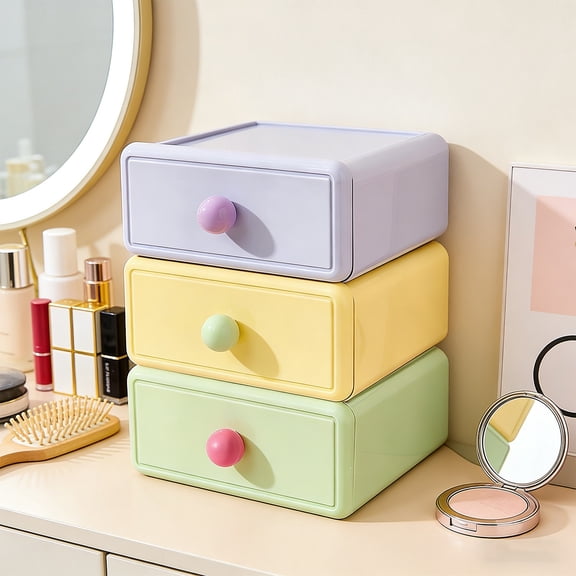 Drawer Style Desktop Organizer, Stackable Storage Bins with Multi Color Trays, Office Supplies Organizer for Home, Craft Room, and Vanity Tidy Up