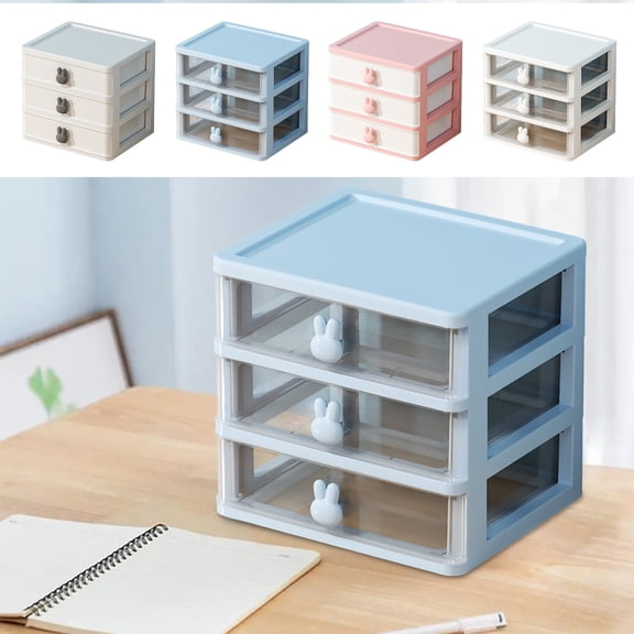 Drawer-Style Desktop Storage Box | Clear Plastic Organizer with Dirt-Proof Smooth-Slide Drawers | Visible Contents | Stackable Modular Design | 17x14.5x16cm | Single Unit for Office, Vanity