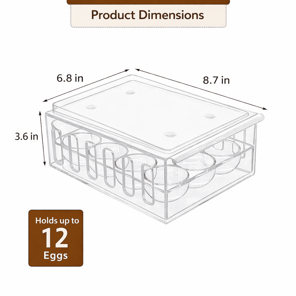Drawer Style Egg Storage Container for Refrigerator, Clear Plastic Fridge Egg Organizer with Lid, Holds 18 Eggs, Space Saving Kitchen Storage Box