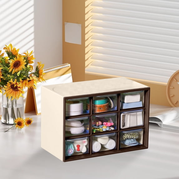 Drawer Style Nine Compartment Desktop Organizer,Jewelry Storage Box,Small Item Sorting Tray,Multi-Compartment Clear Plastic Storage,Desk Organizer for Office Home Accessories,Compact Storage Solution