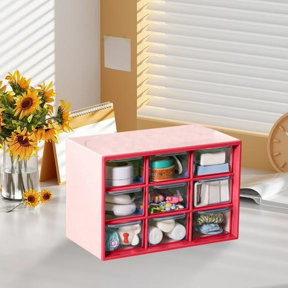 Drawer Style Nine Compartment Desktop Organizer,Jewelry Storage Box,Small Item Sorting Tray,Multi-Compartment Clear Plastic Storage,Desk Organizer for Office Home Accessories,Compact Storage Solution