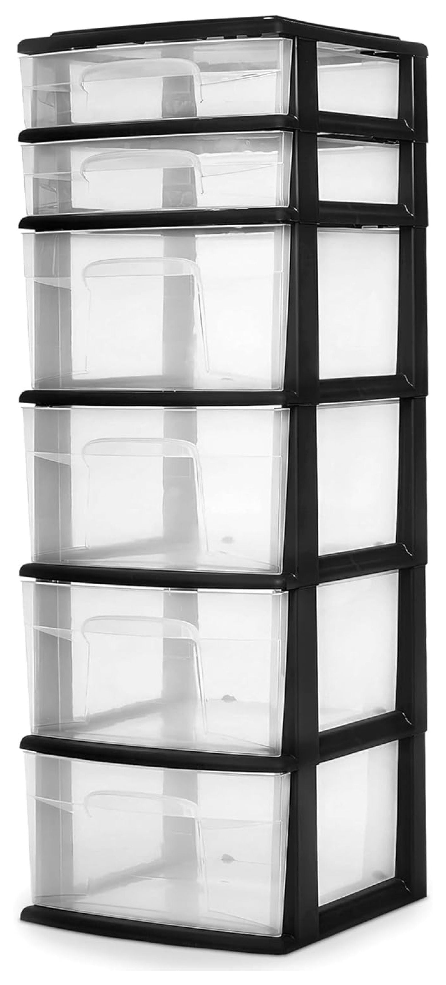 Drawer Tower, 6-Tier Clear Plastic Storage Organizer Cart, Black Frame - Heavy-Duty Organizing Drawers for Home, Bedroom, and Closet Organization