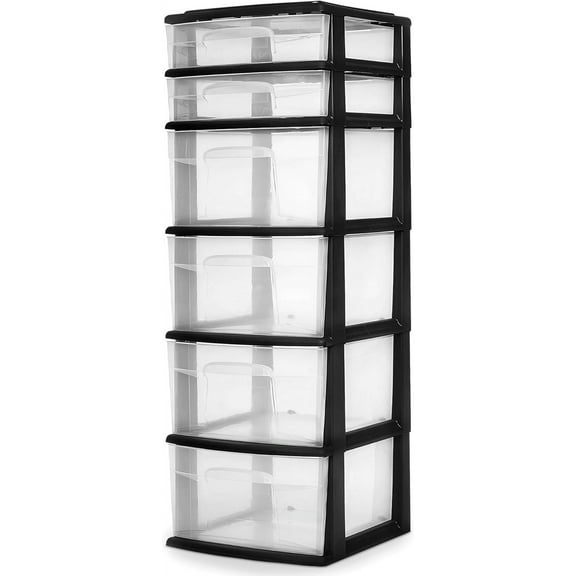 Drawer Tower, 6-Tier Clear Plastic Storage Organizer Cart, Frame - Heavy-Duty Organizing Drawers for Home, Bedroom, and Closet Organization