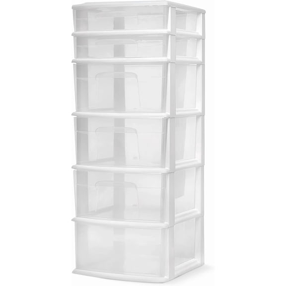Drawer Tower, 6-Tier Clear Plastic Storage Organizer Cart, Frame - Heavy-Duty Organizing Drawers for Home, Bedroom, and Closet Organization