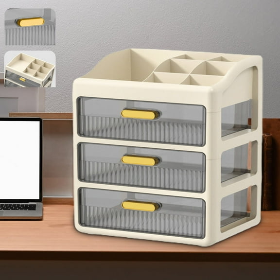 Drawer Type Desktop Storage Box, Office Desk Organizer Station, Plastic Material, for Stationery and Cosmetics, 2-tier Storage Cabinet, by FAJHHA