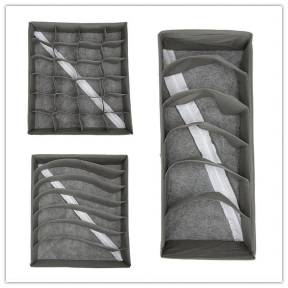 Drawer Underwear Organizer Divider 3 Pieces Fabric Foldable Dresser Storage Basket For Storing Bra Lingerie Undies Grey