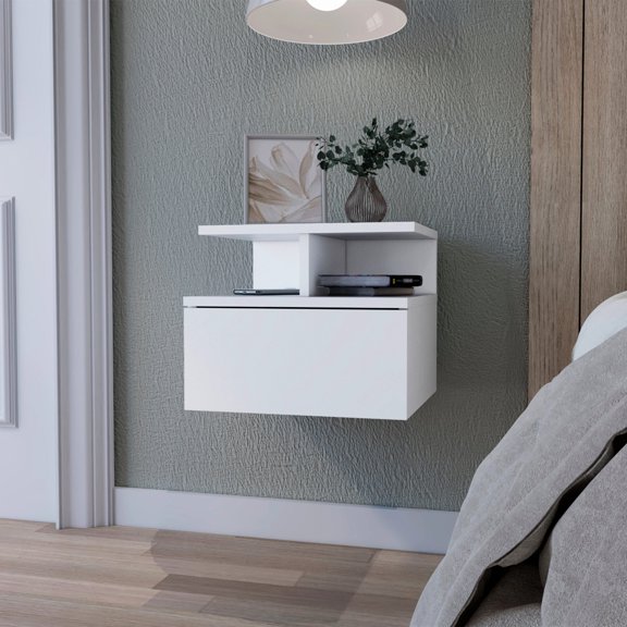 Drawer and Shelf Floating Nightstand / Bedroom Usage / Enhance Storage Capacity
