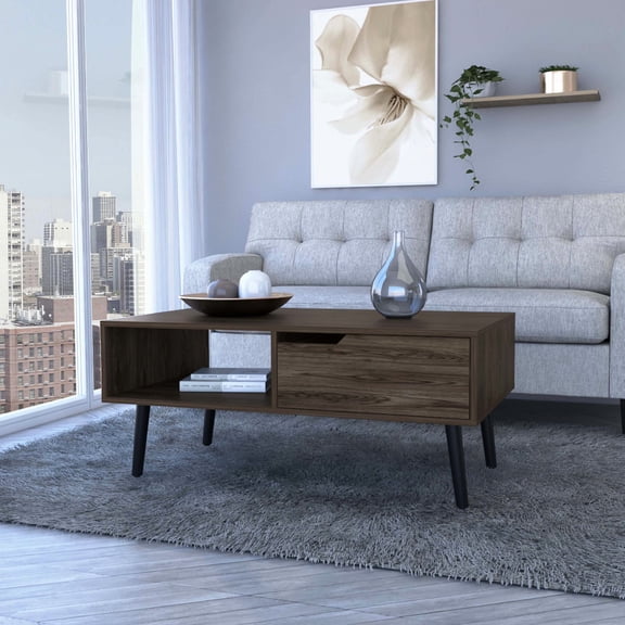 Drawer and Shelf Functionality / Coffee - Drinking Environment / Dark Walnut Bull Table