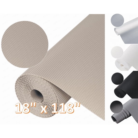 Drawer and Shelf Liner, Non-Adhesive Cabinet Liners for Kitchen Cupboard, Bathroom Drawers, Breathable Thick Mat, Easy Trim & Easy Clean, 18" x 118"