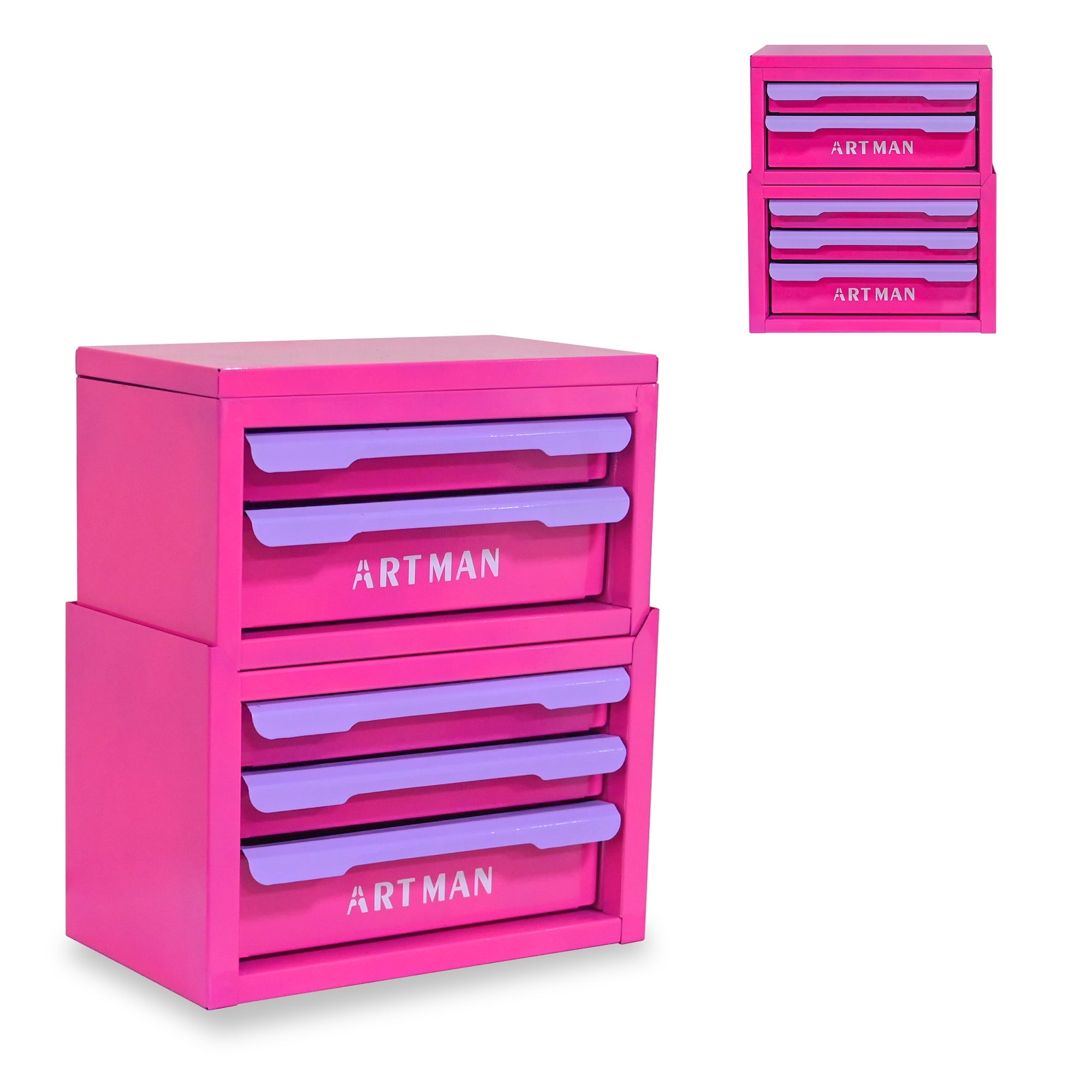 Drawer-style desktop storage box, office workstation organizing magic tool, desk stationery storage rack, cosmetic storage cabinet--{Rose red-purple- color, 2+3 layers}