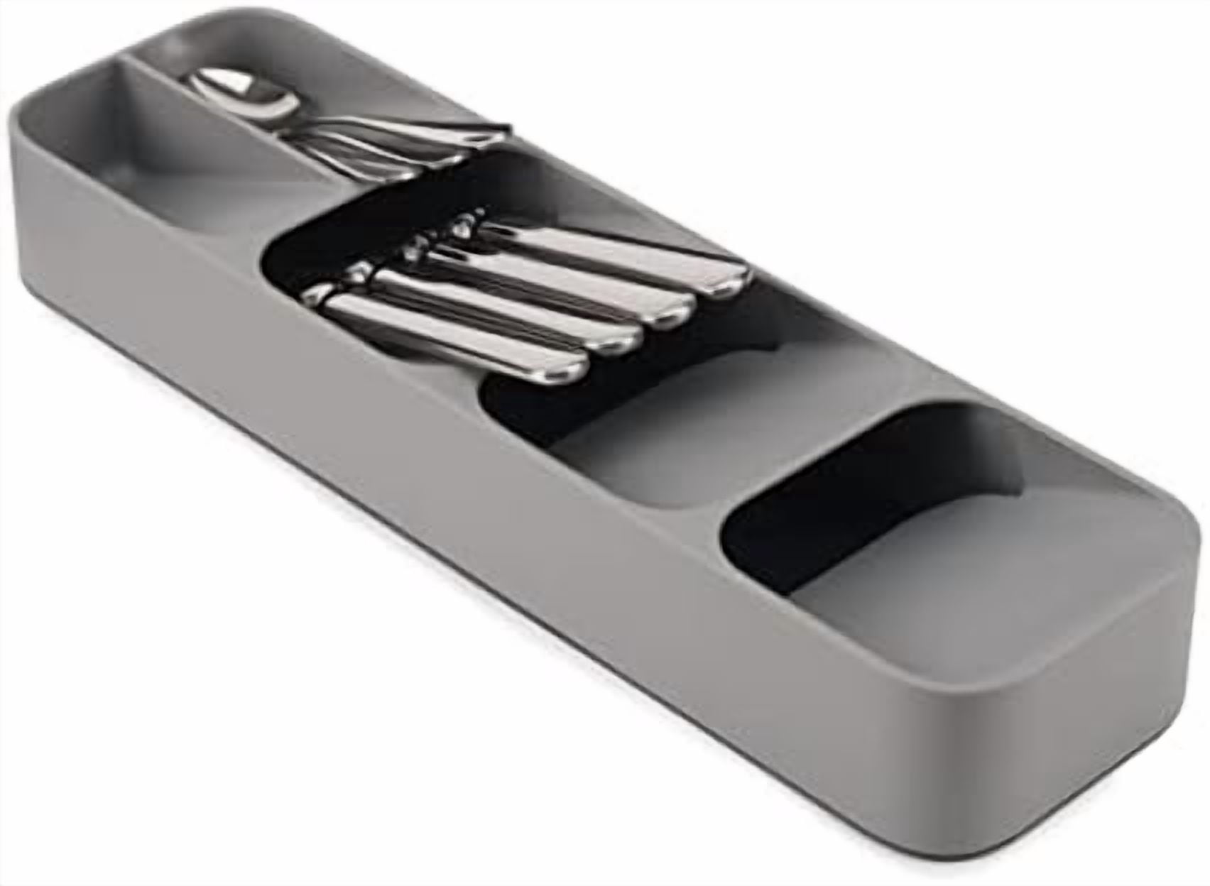 DrawerStore Compact Utensil Organizer For Kitchen Drawer Silverware, Flatware Tray, Small, Grey