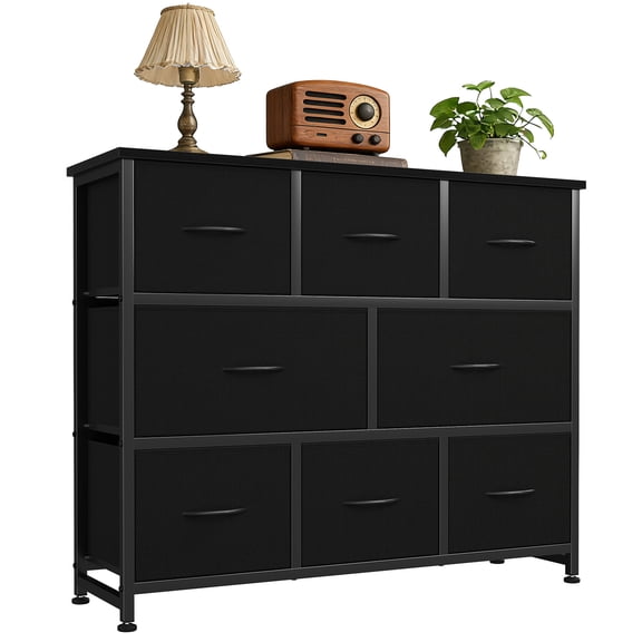 edx 8 Drawers Fabric Dresser, Chest of Drawers with Sturdy Steel Frame, Storage Organizer Cabinet for Bedroom, Living Room, Hallway, Black