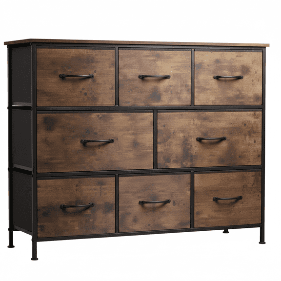 edx 8 Drawers Fabric Dresser, Chest of Drawers with Sturdy Steel Frame, Storage Organizer Cabinet for Bedroom, Living Room, Hallway, Rust