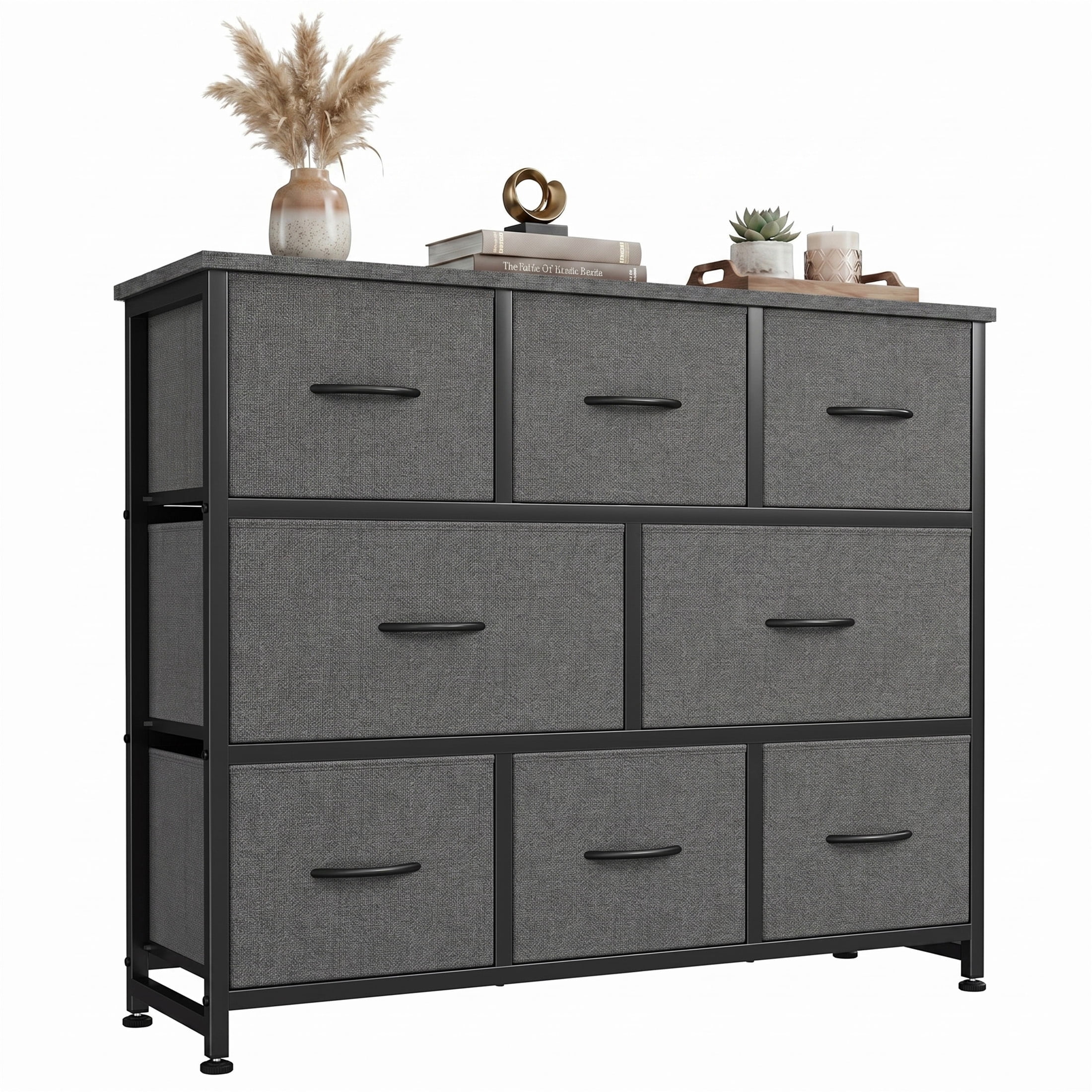 edx 8 Drawers Fabric Dresser, Chest of Drawers with Sturdy Steel Frame, Storage Organizer Cabinet for Bedroom, Living Room, Hallway, Gray