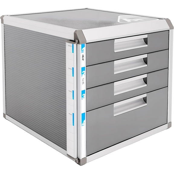 Drawers File Cabinet Aluminum Alloy 3/4/5/7 Drawers Paper Organizer with Label Slot&Lock Modern Grey File Cabinet Executive Office Supplies for Office School Banks (4-tier)