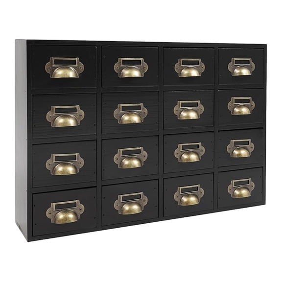 Drawers Storage Cabinet, Vintage Wooden Storage Organizer with Label Slots Desk Chest Tea Coffee Pod Storage Tool for Home, Office, Shop (Black, 16 Drawer)