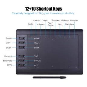 Drawing 10x6 Inch Professional Graphics Drawing Tablet 12 Express Keys With 8192 Levels Support PC Laptop Connection