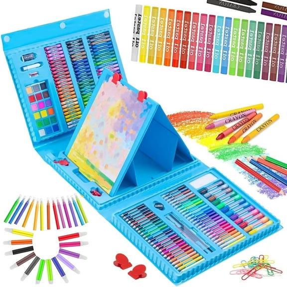 Drawing Art Kit for Kids,208 Pcs Art Sets Crafts Drawing Coloring Kit,Deluxe Art Case Gift with Double Sided Trifold Easel, Oil Pastels, Crayons, Colored Pencils,Gift for Beginners Artists Girls Boys
