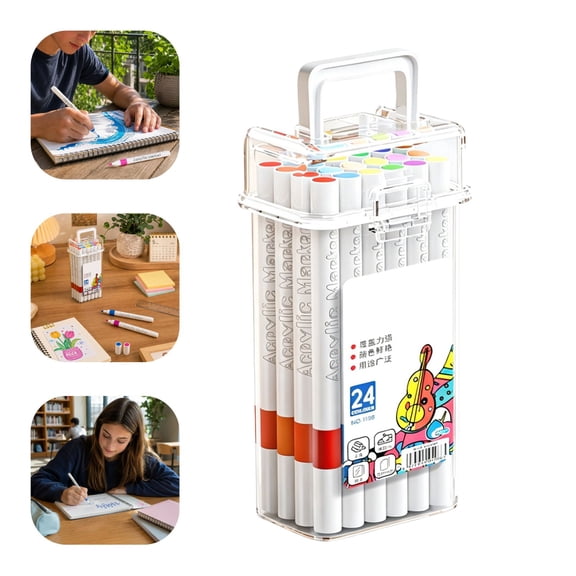 Drawing Art Markers Set, Acrylic Paint Marker Set, Rich Pigments Professional Colors Creative Design School Sketching Supply (A 24-Color)