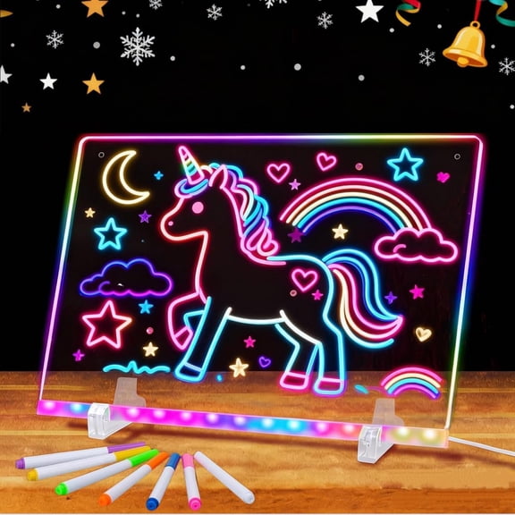 Drawing Board with Colors, 16 Inch Doodle  Note Boards Include 7-Color Pens,9 Lighting Modes,  Chain - Light up Dry Erase Board for //Christmas/Birthday/Gifts