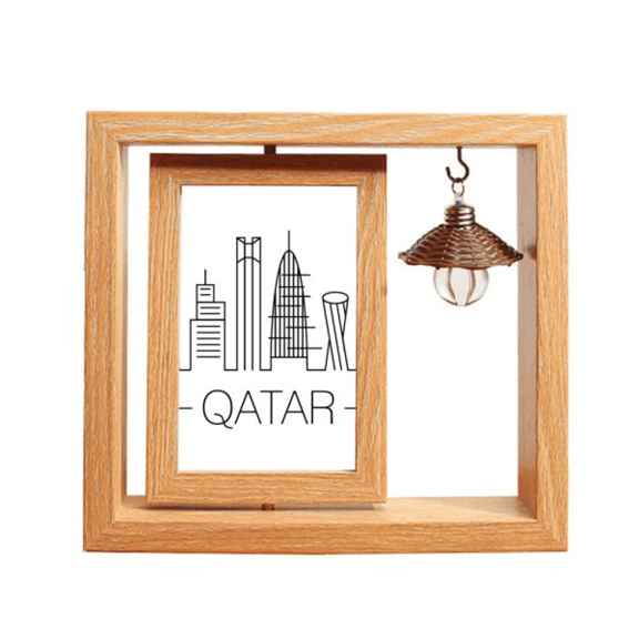 Drawing City Qatar Landmark Wooden Rotating Picture Photo Frame 4x6