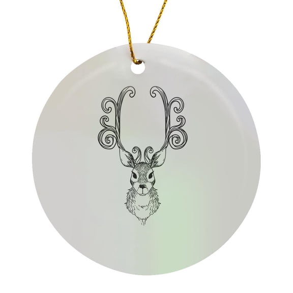 3drose, Drawing Deer Head with Antlers Design Animal Nature Hunting, Circle Porcelain Ornament