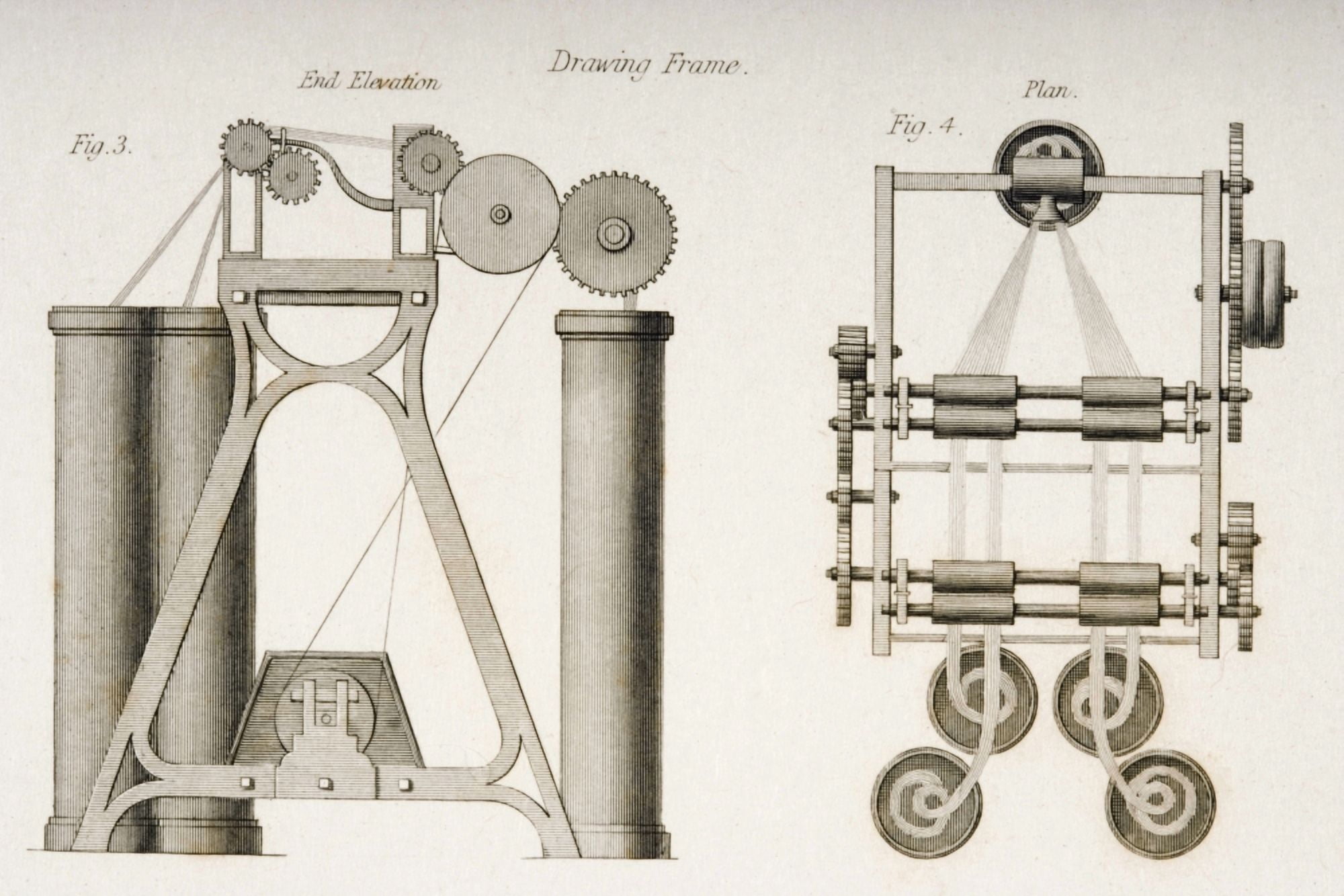Drawing Frame End Elevation At Left And Plan At Right Drawn By JW Lowry In 1830S Canvas Art - Ken Welsh Design Pics (17 x 11)