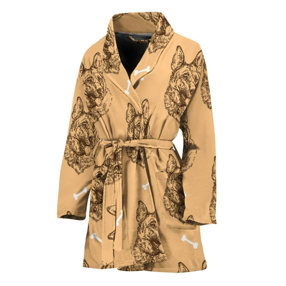Drawing German Shepherd Pattern Women Bathrobe One Size Univeral Fits, Dog Pet Lover Fashion Lightweight Plush Fleece Long Robe For Women