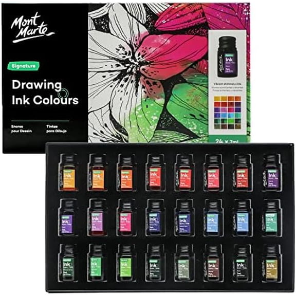 Drawing Ink Colors Signature 24pc x 0.24 US fl.oz (7ml), Art Set Includes Vibrant Ink Colors, for Illustration, Calligraphy, Scrapbooking.$$Art & Craft