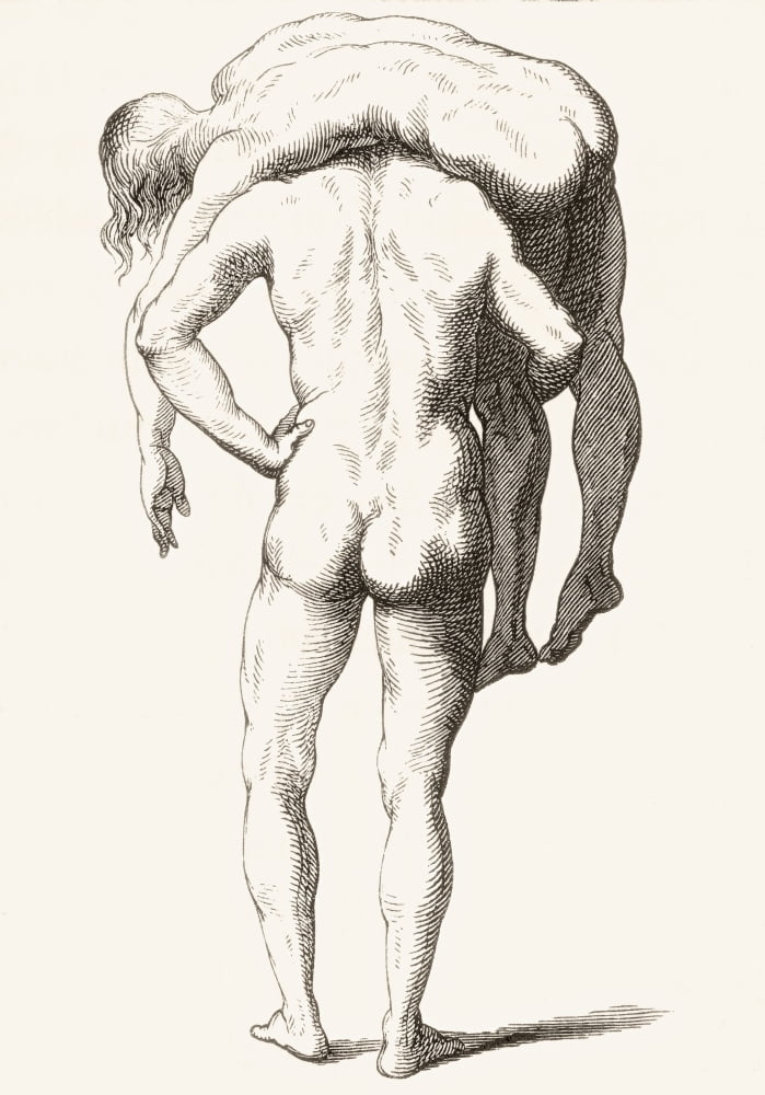 Drawing By Luca Signorelli Of Back View Of One Male Figure Carrying Another Across His Shoulders From Histoire Des Peintres Cole Florentine Published 1876 Canvas Art - Ken Welsh Design Pics (22 x 34