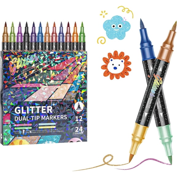 Drawing Markers,5.8*0.5in, Double-Ended, Dual-Color, Vibrant Colors With Unique Shimmer, Large Capacity, Smooth Ink Flow, Suitable for Crafts, Creative Drawing, Etc.