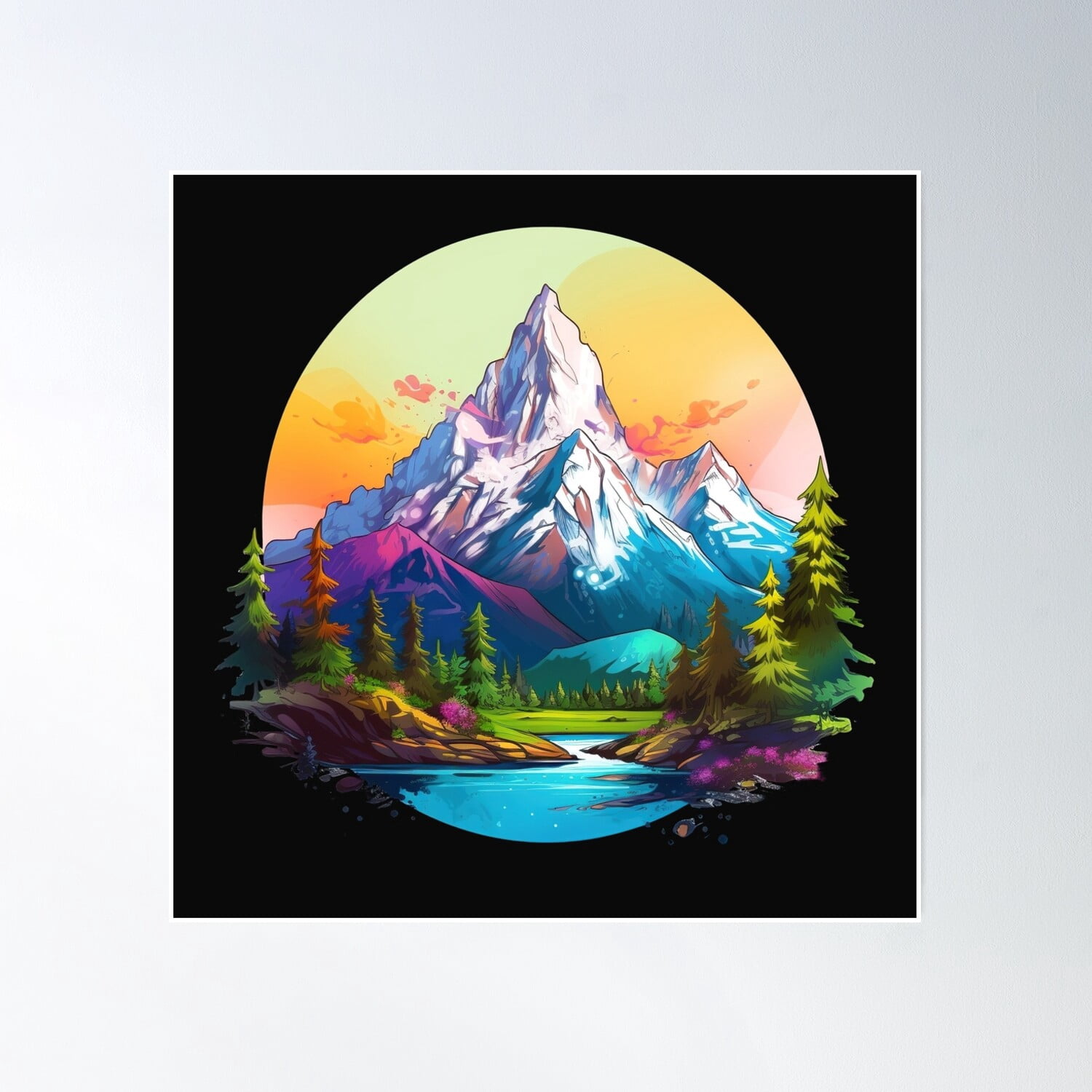 Drawing Mountain Poster Wall Art, Modern Wall Decor, 30x30