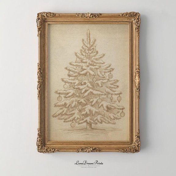 Drawing Neutral Tree Sketch Antique Winter Wall Art Interior Gallery Display Accent Collection