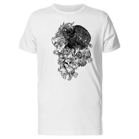 Drawing Of A Crow And Flowers T-Shirt Men -Image by Shutterstock, Male Small