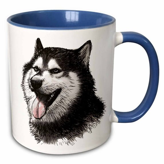 3drose, Drawing of a Cute Husky Sticking Out His Tongue, 11oz Two-tone Blue Mug