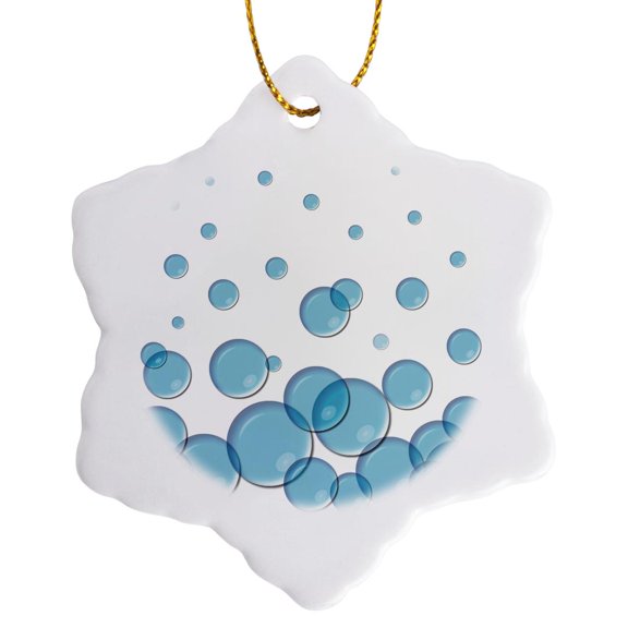 3drose, Drawing of Blue Bubbles Against the White Background, 3 inch Snowflake Porcelain Ornament