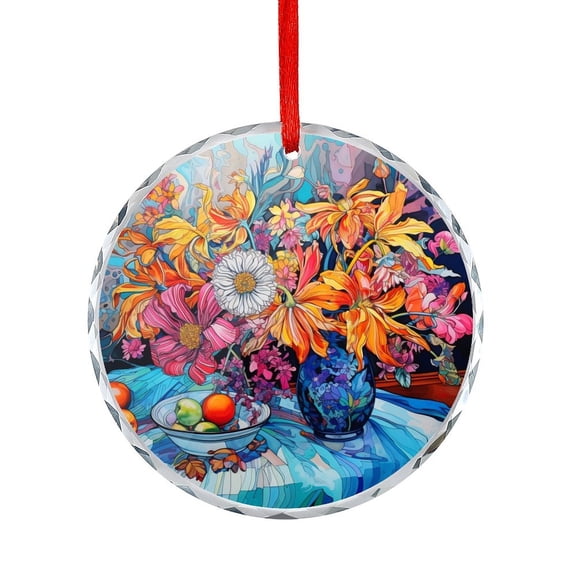 Drawing Of Colorful Flowers Glass Christmas Ornament Colorful Vintage Floral Christmas Decorative Hanging Ornaments Holiday Present Ideas