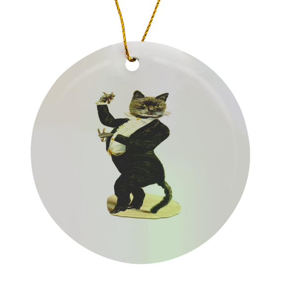 3drose, Drawing of Fat Cat in a Tuxedo, Circle Porcelain Ornament