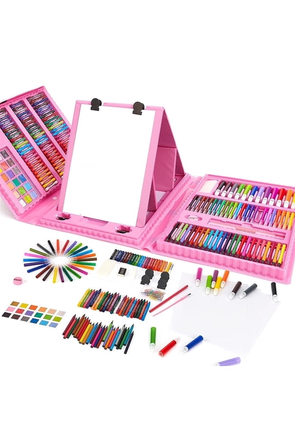 Drawing Painting Sets for Girls,Kids Art Set Case Included Double Sided Trifold Easel, Art Supplies Sets with Oil Pastels, Crayons, Colored Pencils, Watercolor Pens, Gifts for Girls (Pink, 208Pcs)