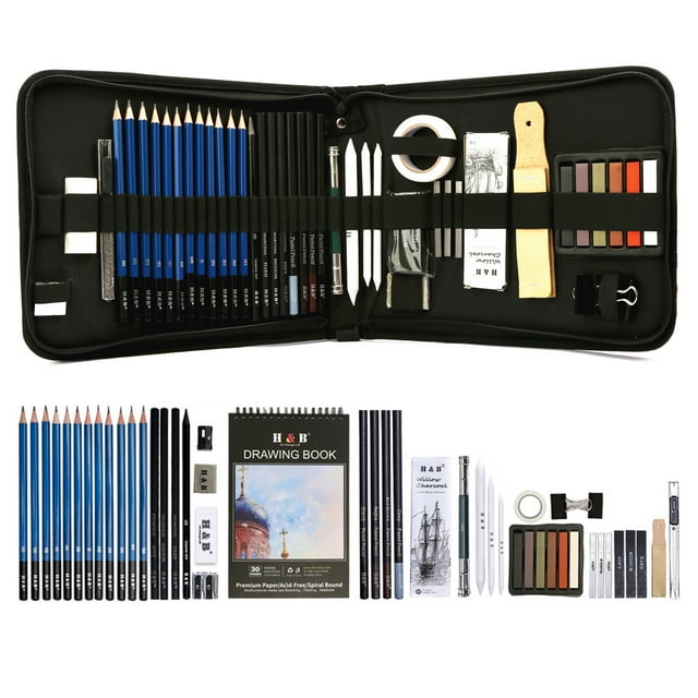 51 Pack Artists Sketching Kit with Pencils, Sketchbook, Graphite