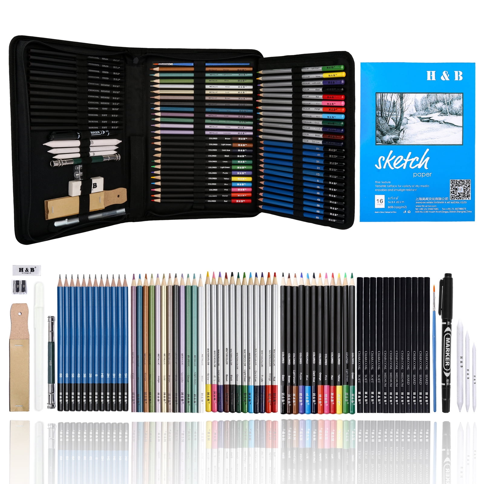HTI Fairfax & Co 72 Piece Pencil Sketching Set with Portable Case | Premium  Quality Drawing Pencils Artists Drawing and Sketching Pencil Set with Case