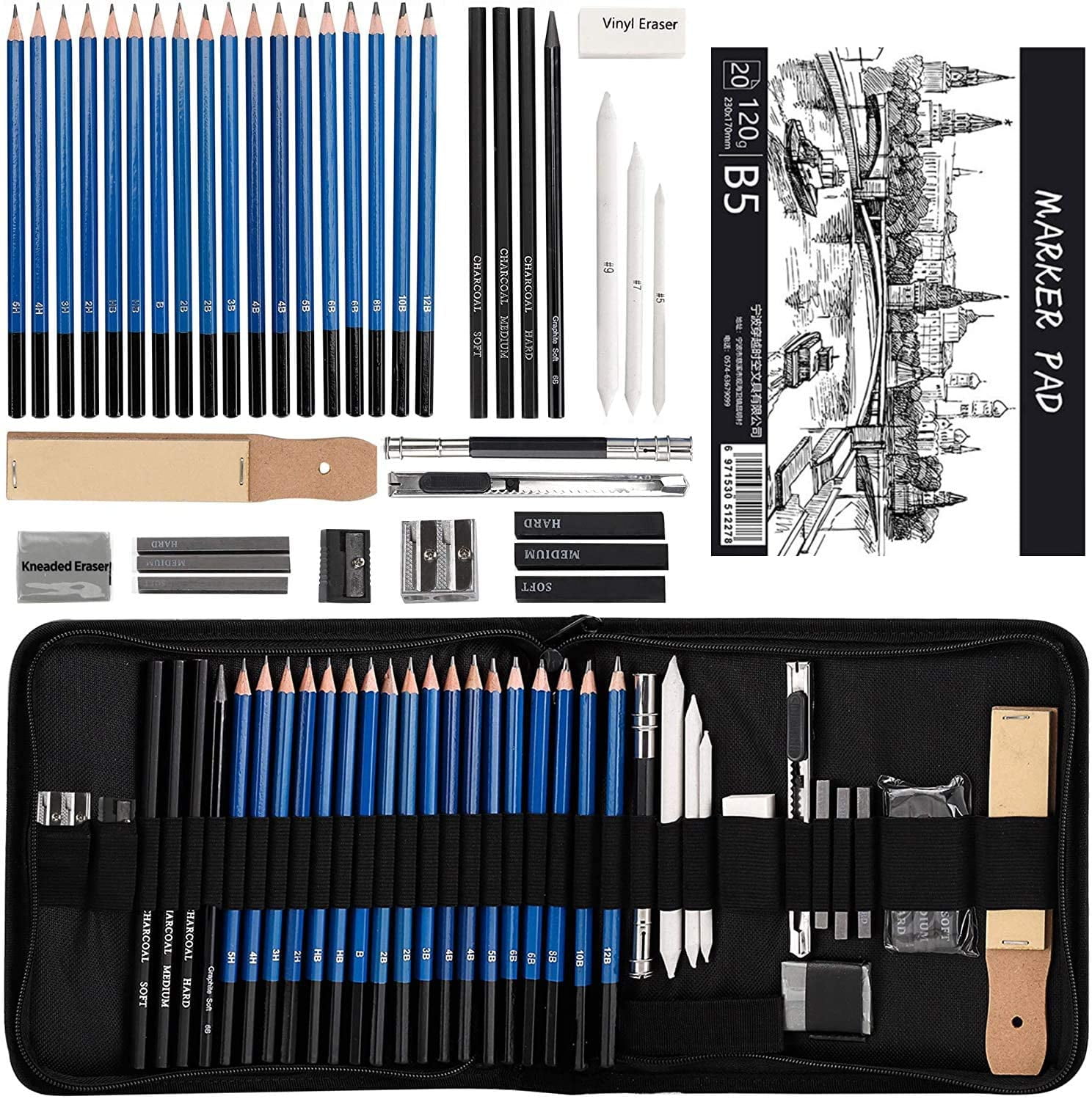 Drawing Pencils Sketch Art Set34PCS Drawing and sketch set Includes 12