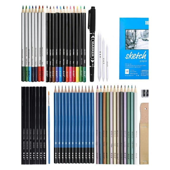 Drawing Pencils Sketch Art Set Graphite Drawing Pencils And Sketch Set (71-Piece Kit),Complete Artist Kit Includes Charcoals,Pastels And Zippered Carry Case,A5 Sketch Book And Accessories