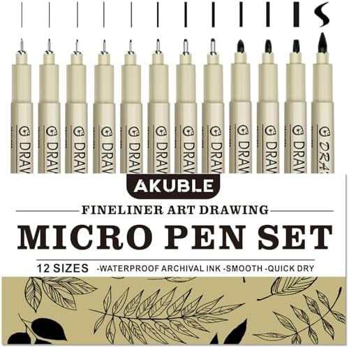 Set 12 Penne A Punta Fine Micron - Nere, Impermeabili, 12 Spessori Diversi Per Disegno E Scrittura - 9