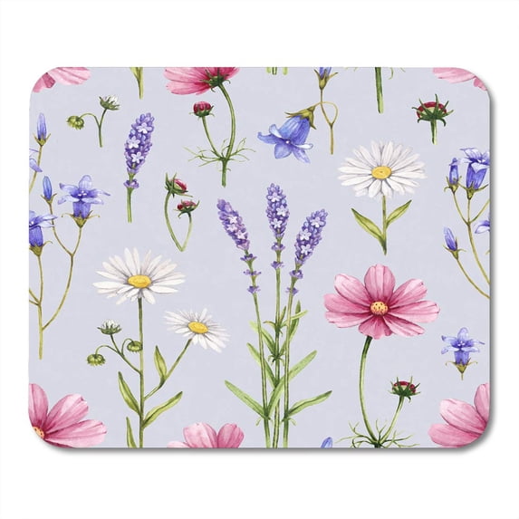 Drawing Pink Hand Wild Flowers Watercolor Artistic Vintage Mousepad Mouse Pad Mouse Mat 9x10 inch