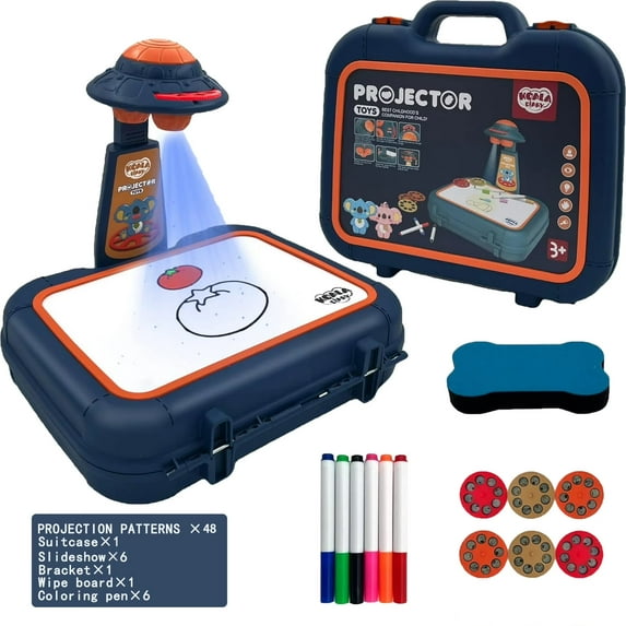 Drawing Projector Table With 96 Projection Patterns, Trace and Draw Projector Toy Handbag Design Smart Projection Drawing Board Early Learning Educational Toy Painting Drawing Table for Kids (Blue)