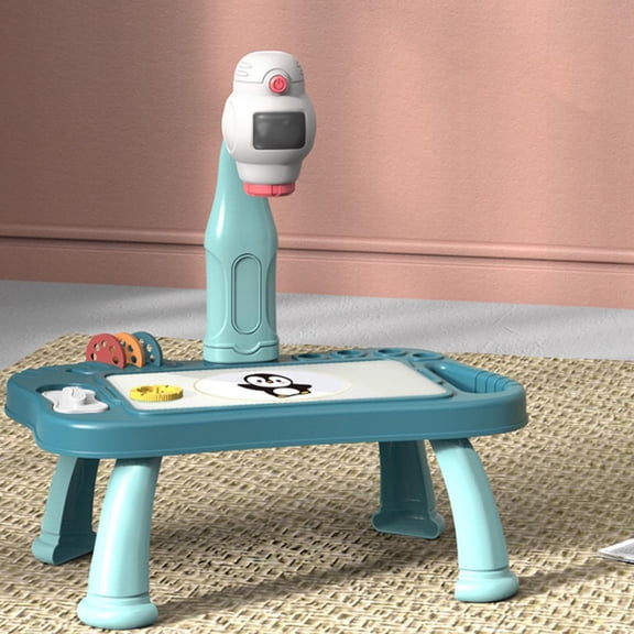 Drawing Projector Table for Kids Smart Desk with Light Music Erasable Doodle Board Projection Painting Machine Educational Toy Boy Girl, 12.99×10.43×14.56 inch, Light Blue